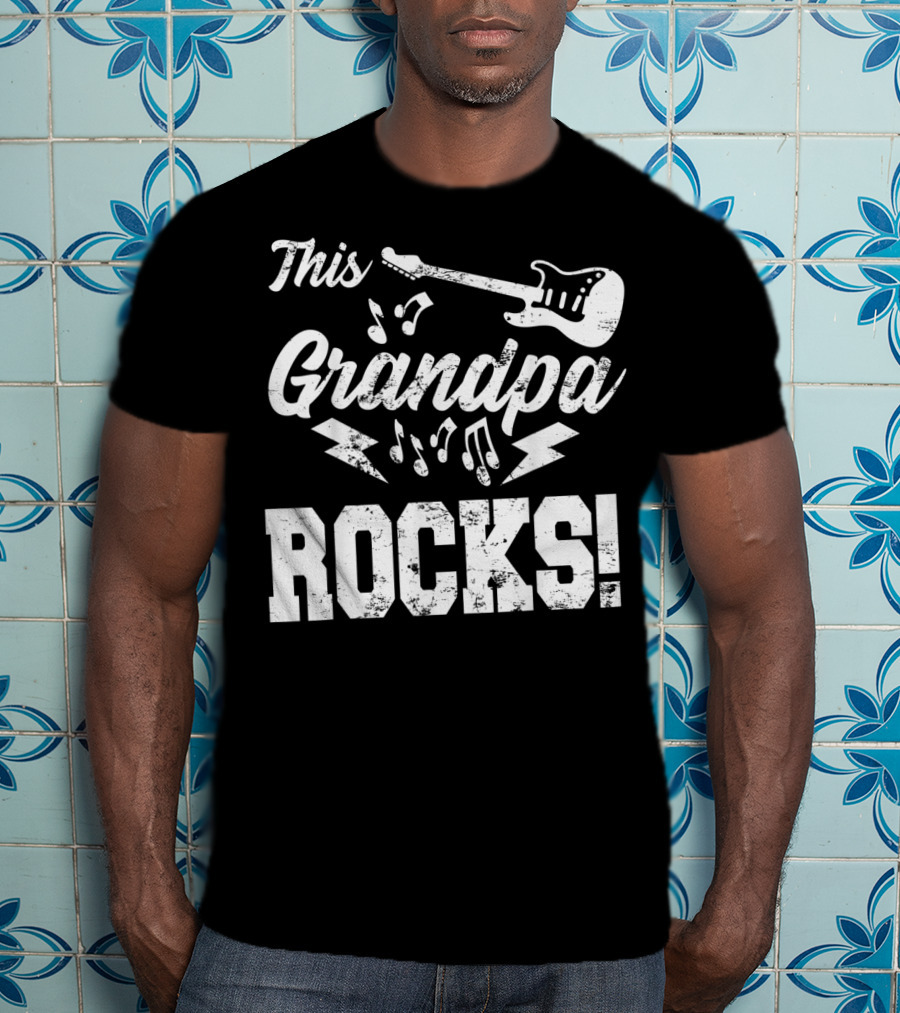 This Grandpa Rocks Guitar Rock N Roll Musical Notes Fun T-Shirt