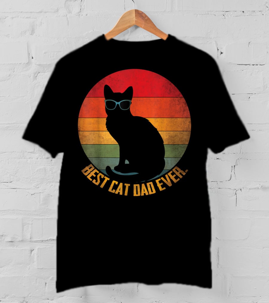 Vintage Sunset Best Cat Dad Ever Silhouette With Sunglasses T-Shirt