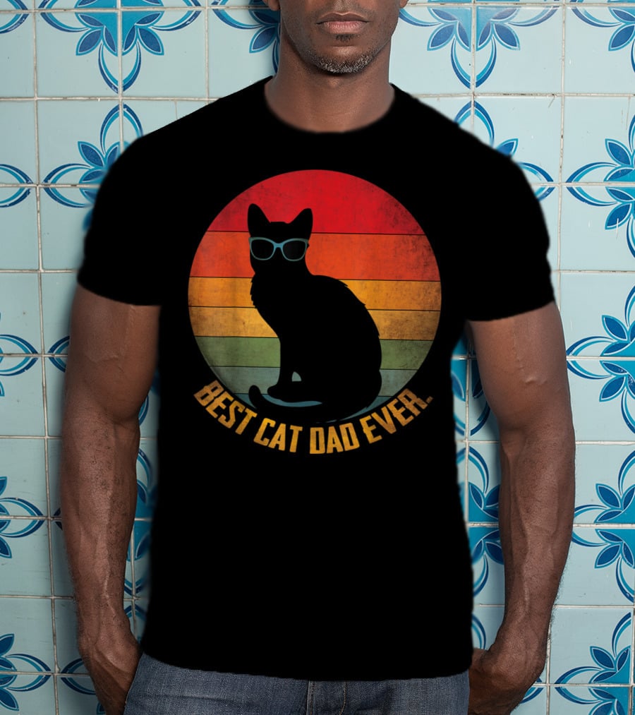 Vintage Sunset Best Cat Dad Ever Silhouette With Sunglasses T-Shirt