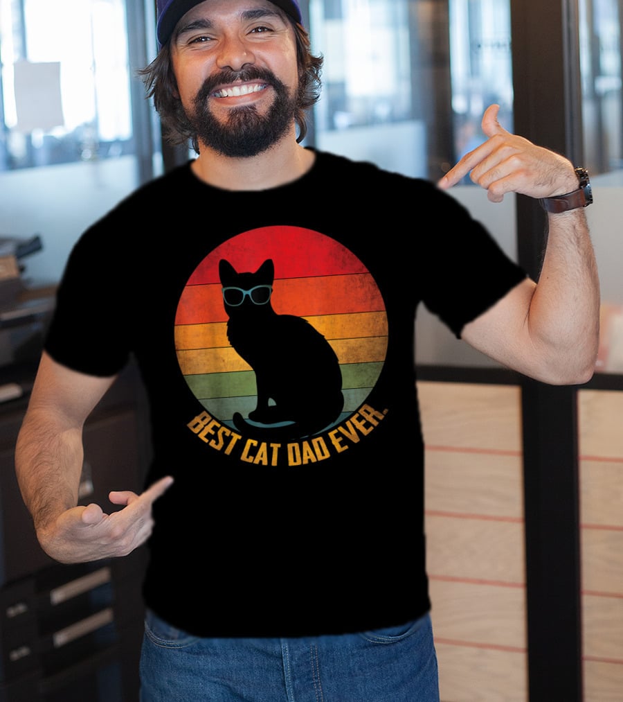 Vintage Sunset Best Cat Dad Ever Silhouette With Sunglasses T-Shirt