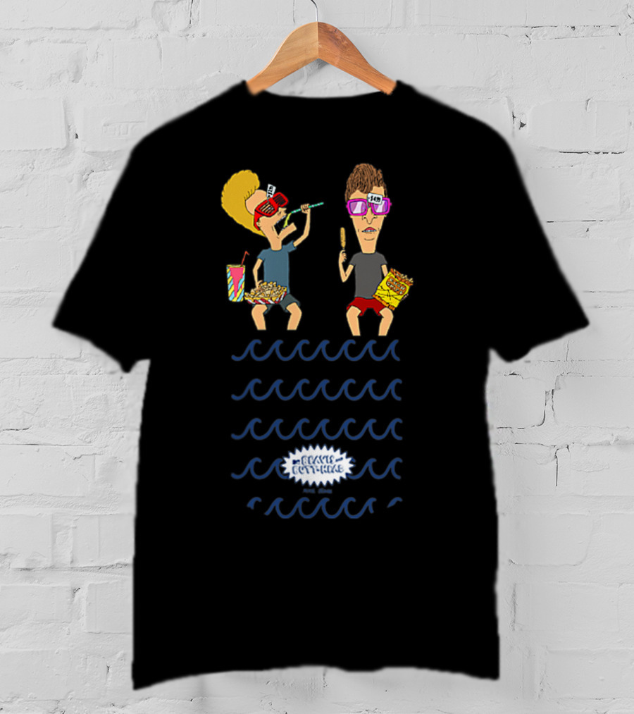 Beavis And Butthead Poolside Snacks With Nachos And Candy Corn Spectacles Waves T-Shirt