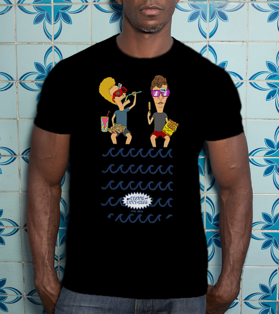 Beavis And Butthead Poolside Snacks With Nachos And Candy Corn Spectacles Waves T-Shirt
