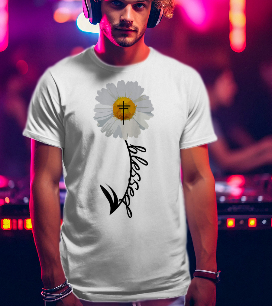 Blessed Cross Christian Daisy Trendy Bible T-Shirt