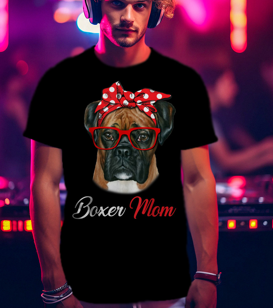 Boxer Mom Red Headband Glasses Dog T-Shirt
