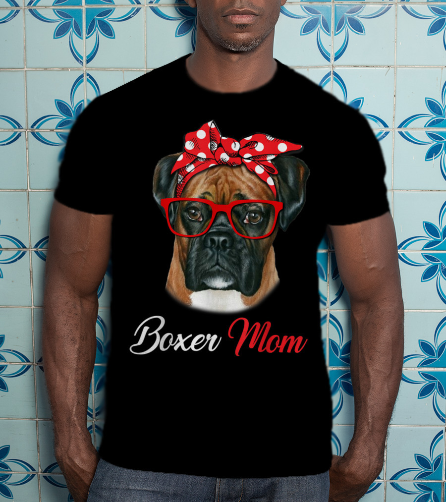 Boxer Mom Red Headband Glasses Dog T-Shirt