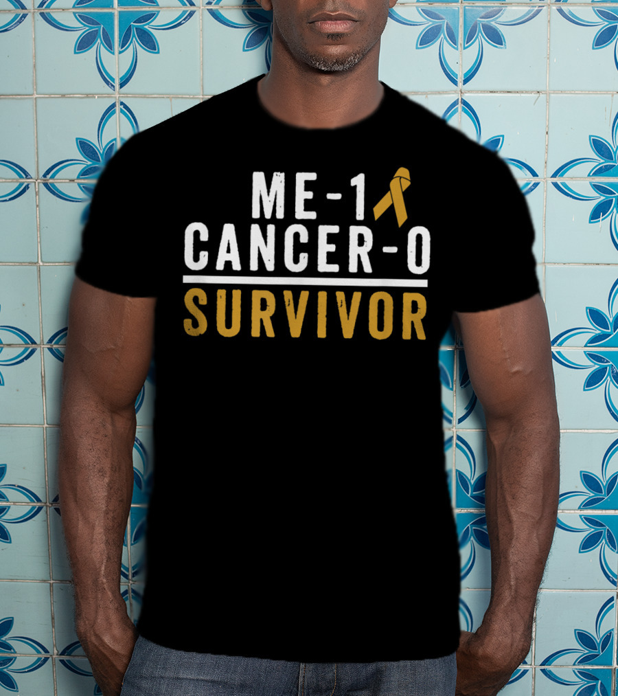 Me-1 Cancer-0 Survivor Gold Ribbon Awareness T-Shirt