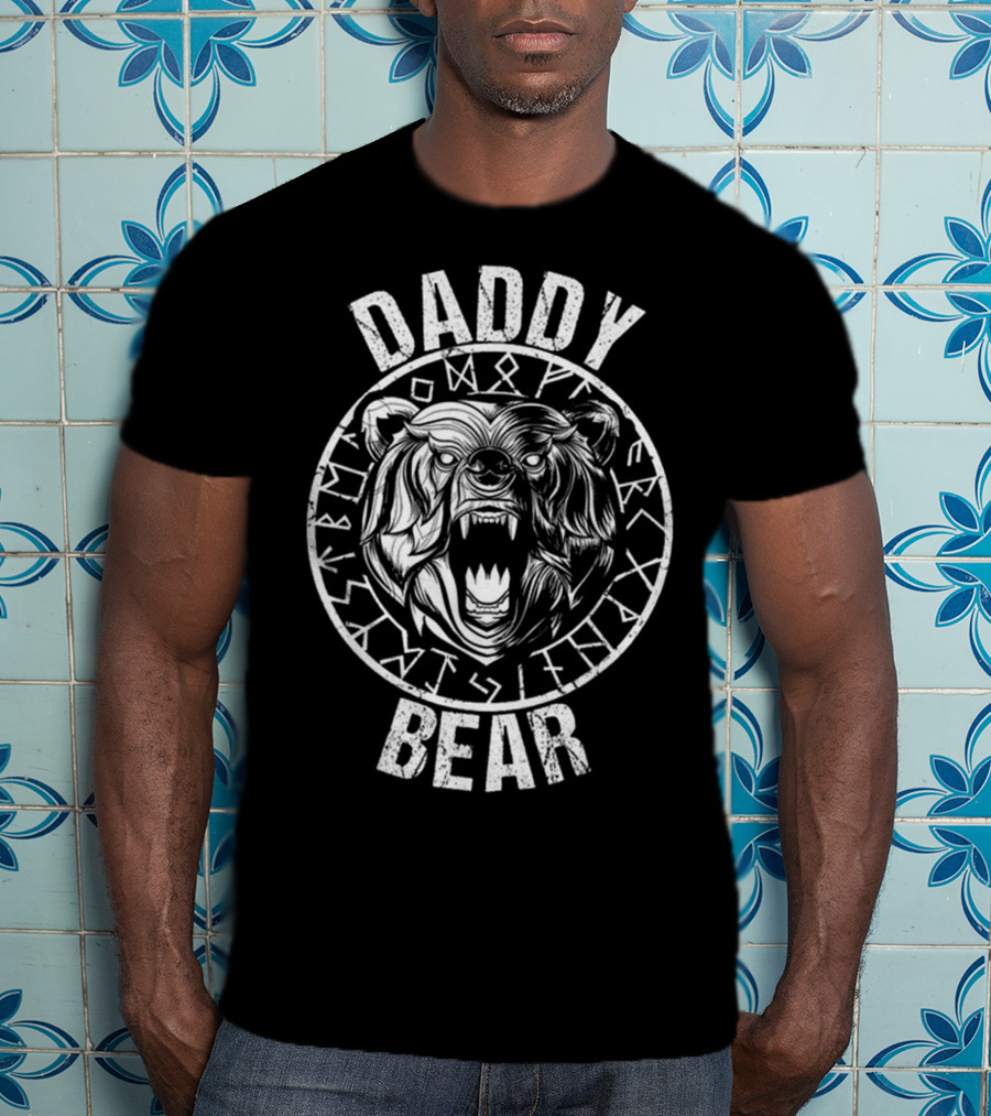 Daddy Bear Viking Runes Ferocious Roaring Bear T-Shirt