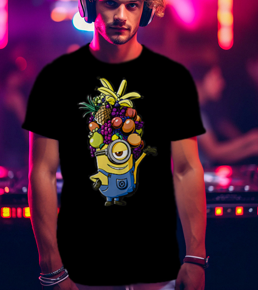 Despicable Me Minions Stuart Wearing Colorful Fruit Hat Overalls T-Shirt