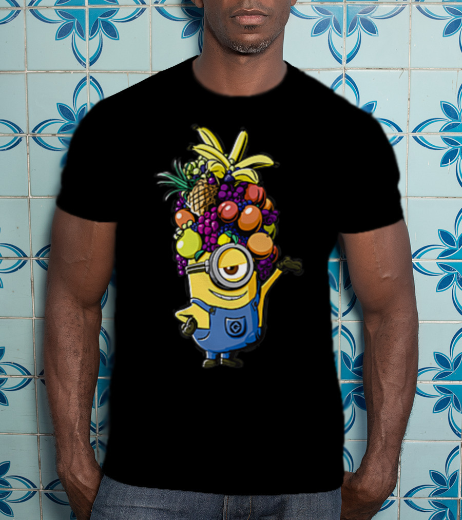 Despicable Me Minions Stuart Wearing Colorful Fruit Hat Overalls T-Shirt