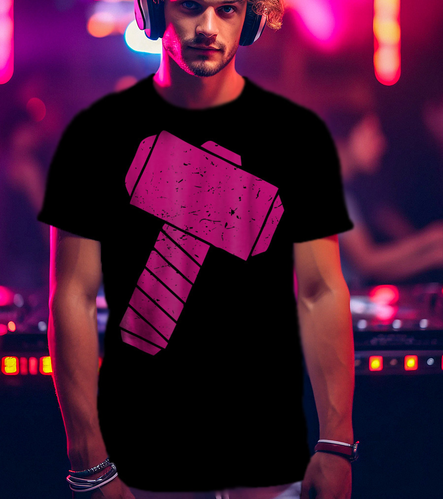 Distressed Magenta Mjolnir Thor's Hammer Odin Mythology T-Shirt