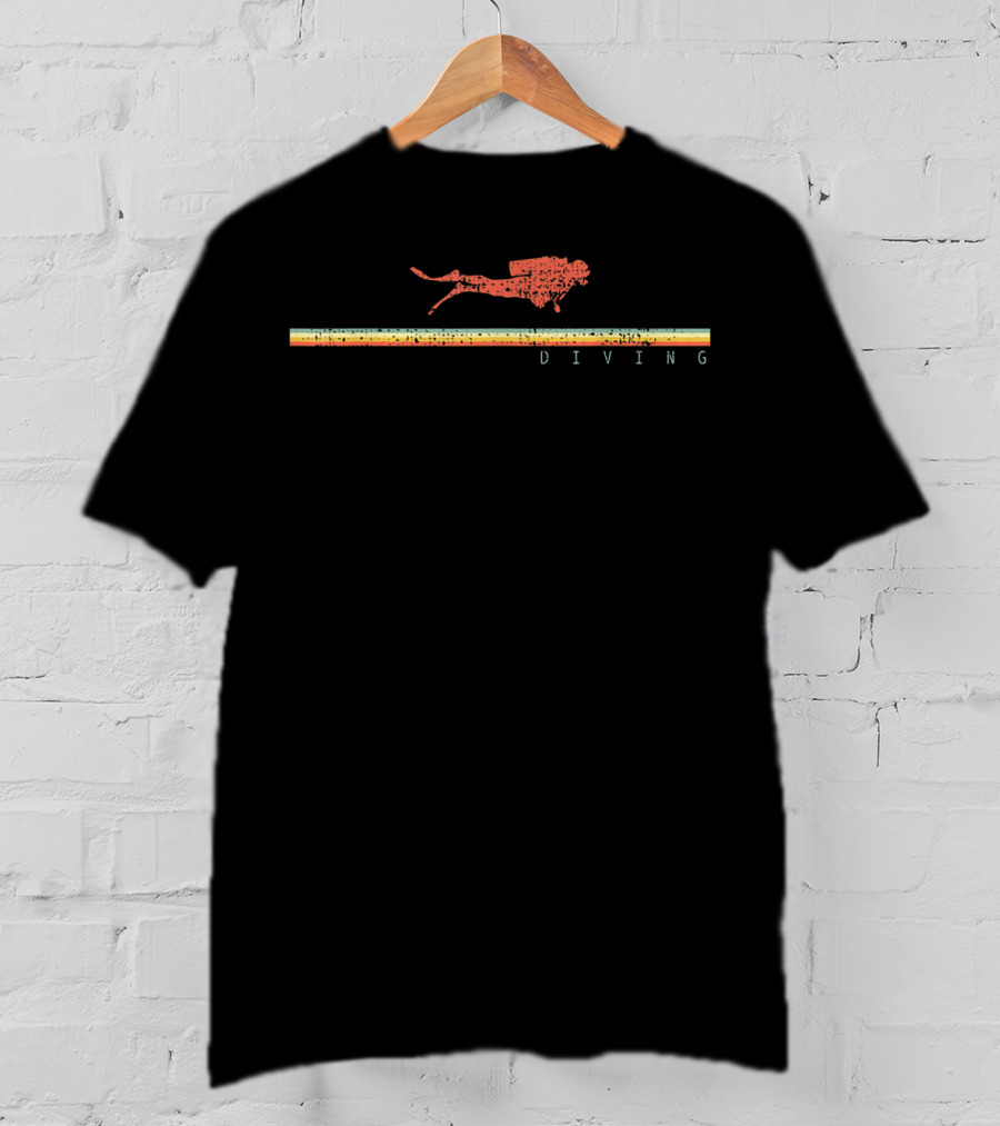 Diving Scuba Diver Ocean Swim Retro Vintage Stripe T-Shirt