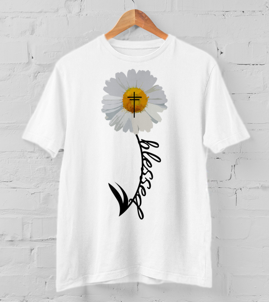Blessed Cross Christian Religious Daisy Trendy T-Shirt