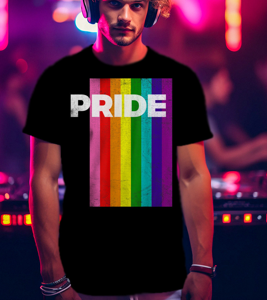 PRIDE Distressed Rainbow Stripes T-Shirt