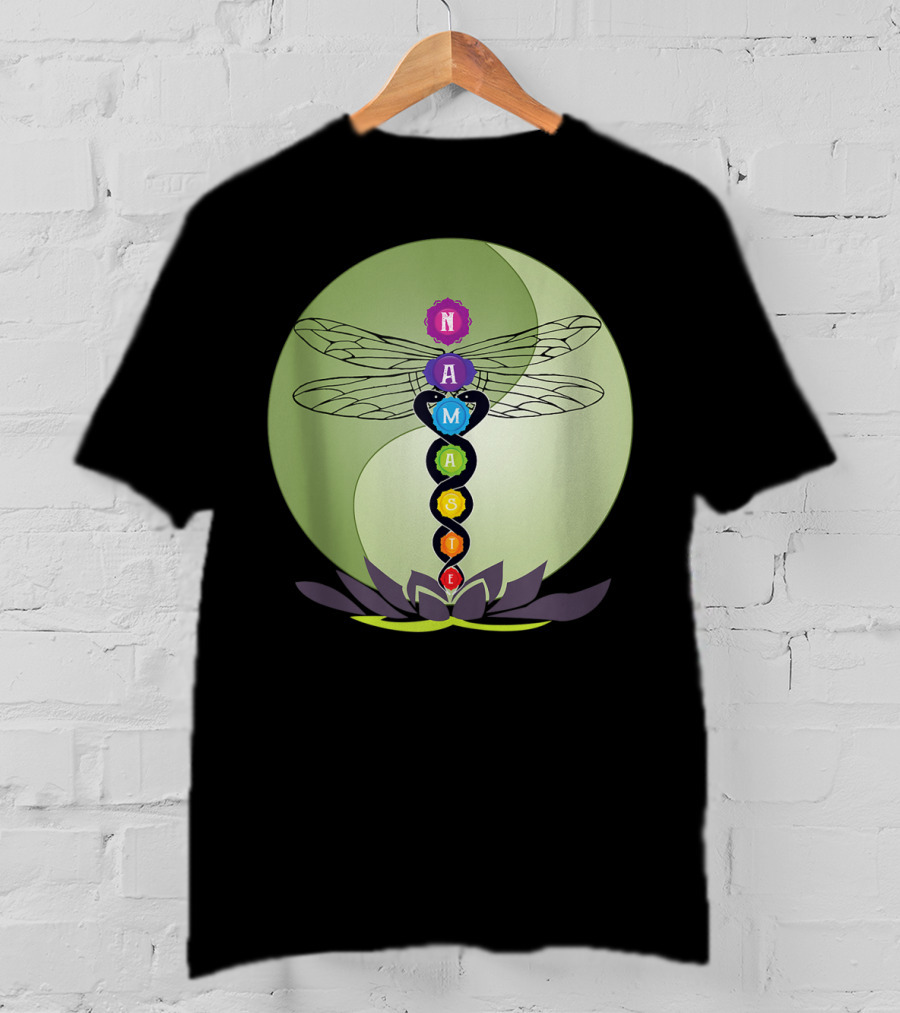 Namaste Chakra Dragonfly With Lotus And Yin Yang T-Shirt