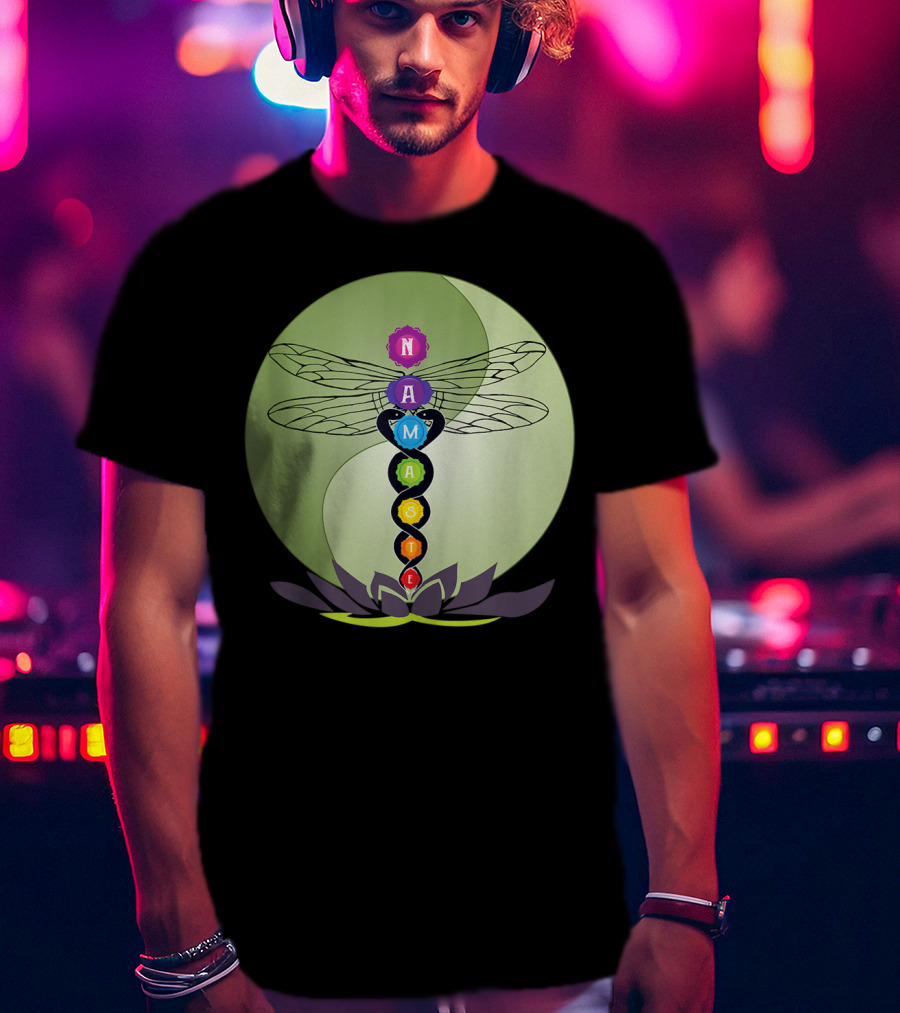 Namaste Chakra Dragonfly With Lotus And Yin Yang T-Shirt