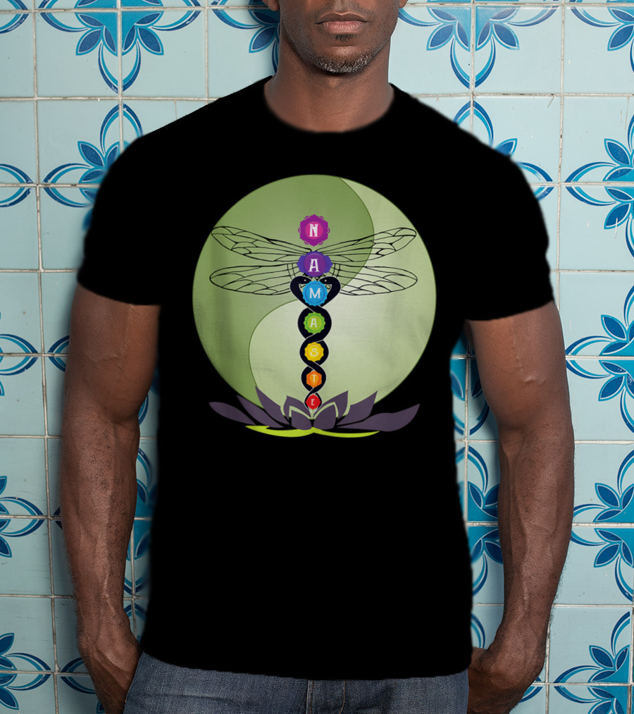 Namaste Chakra Dragonfly With Lotus And Yin Yang T-Shirt