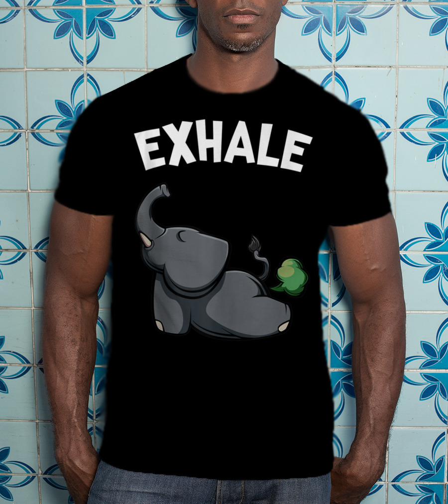 Exhale Funny Cute Farting Elephant Yoga Namaste Workout T-Shirt