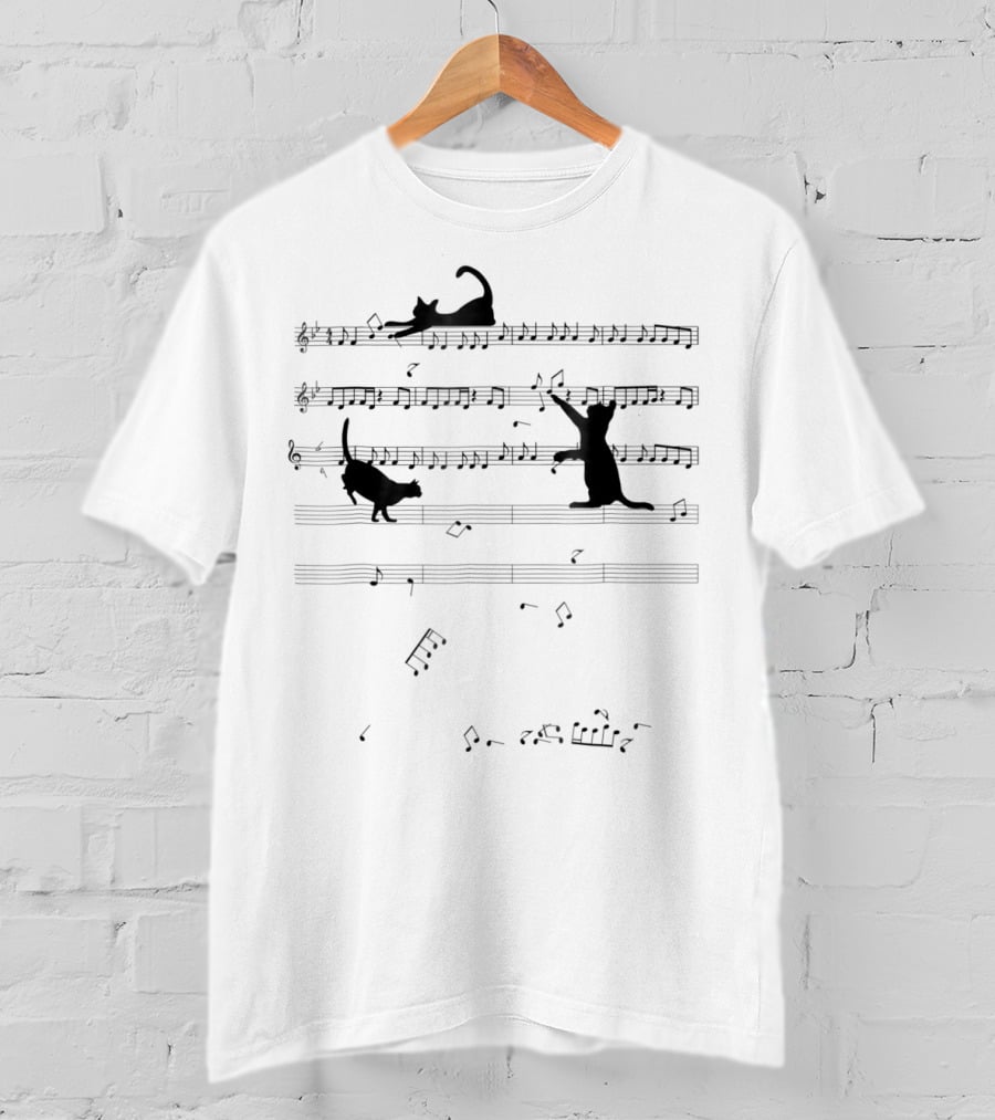 Cat Silhouettes On Musical Notes Melody T-Shirt