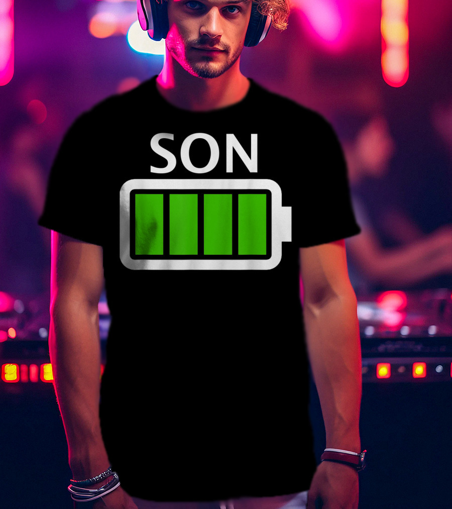 Family Matching Funny Son Fully Charged Battery T-Shirt