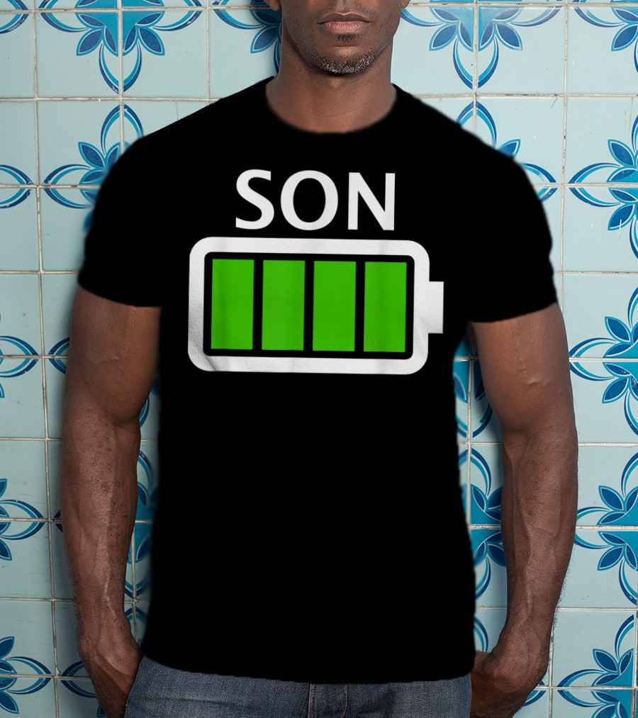Family Matching Funny Son Fully Charged Battery T-Shirt