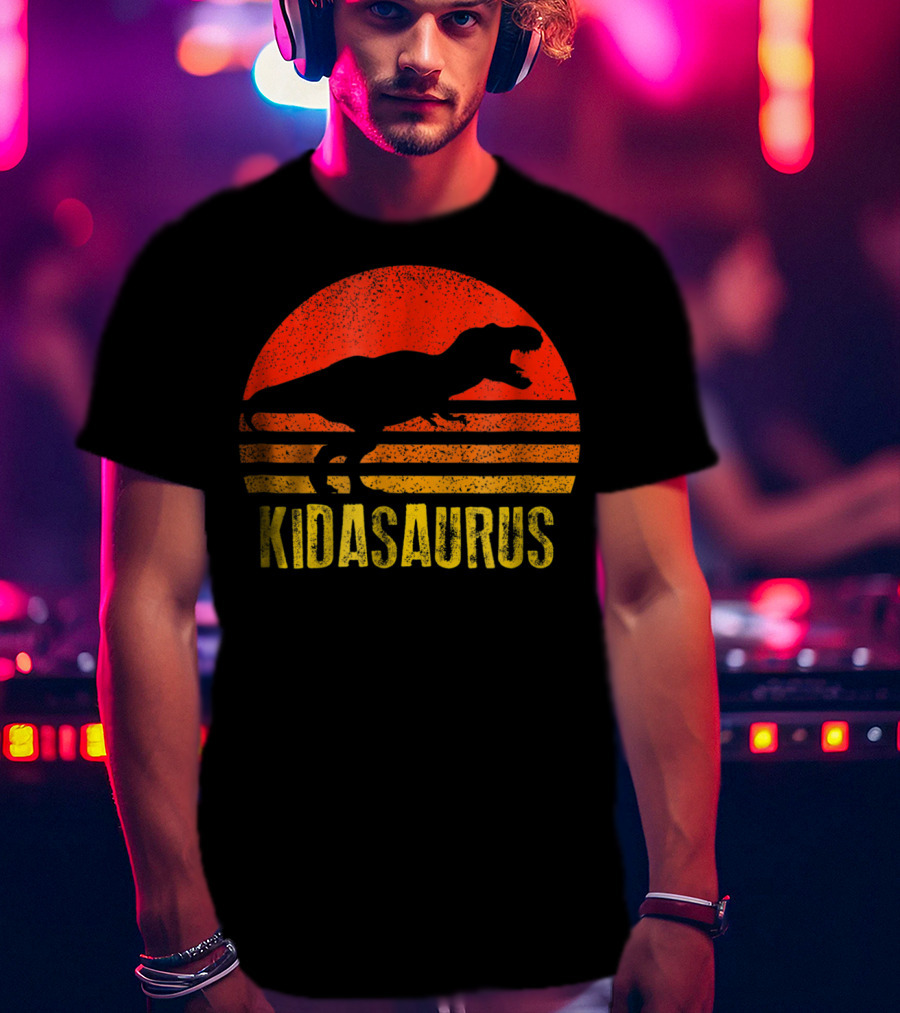 Kidasaurus Dinosaur Silhouette Vintage Sunset T-Shirt