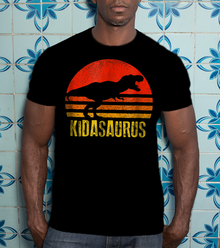Kidasaurus Dinosaur Silhouette Vintage Sunset T-Shirt