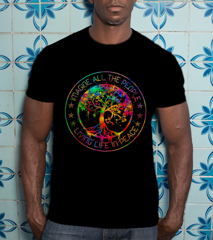 Imagine All The People Living Life In Peace Tree Symbol Multicolor Star Circle T-Shirt