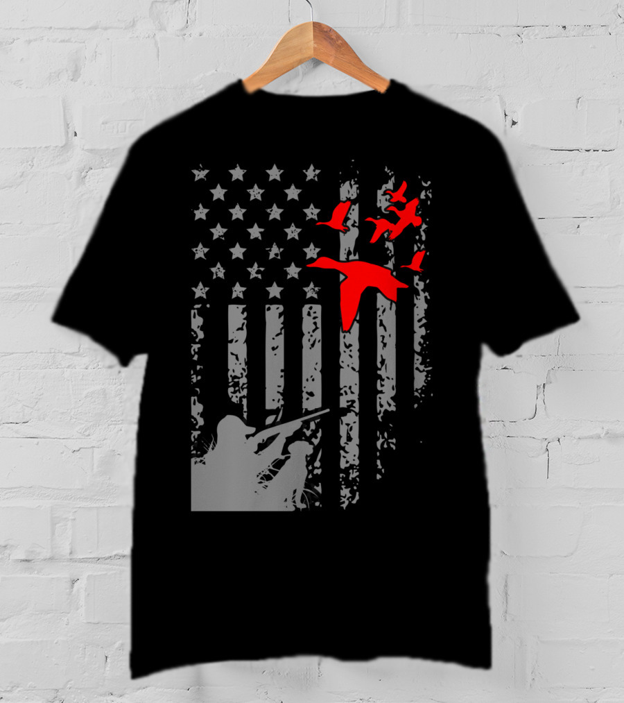 American Flag Waterfowl Hunting With Patriotic Duck T-Shirt