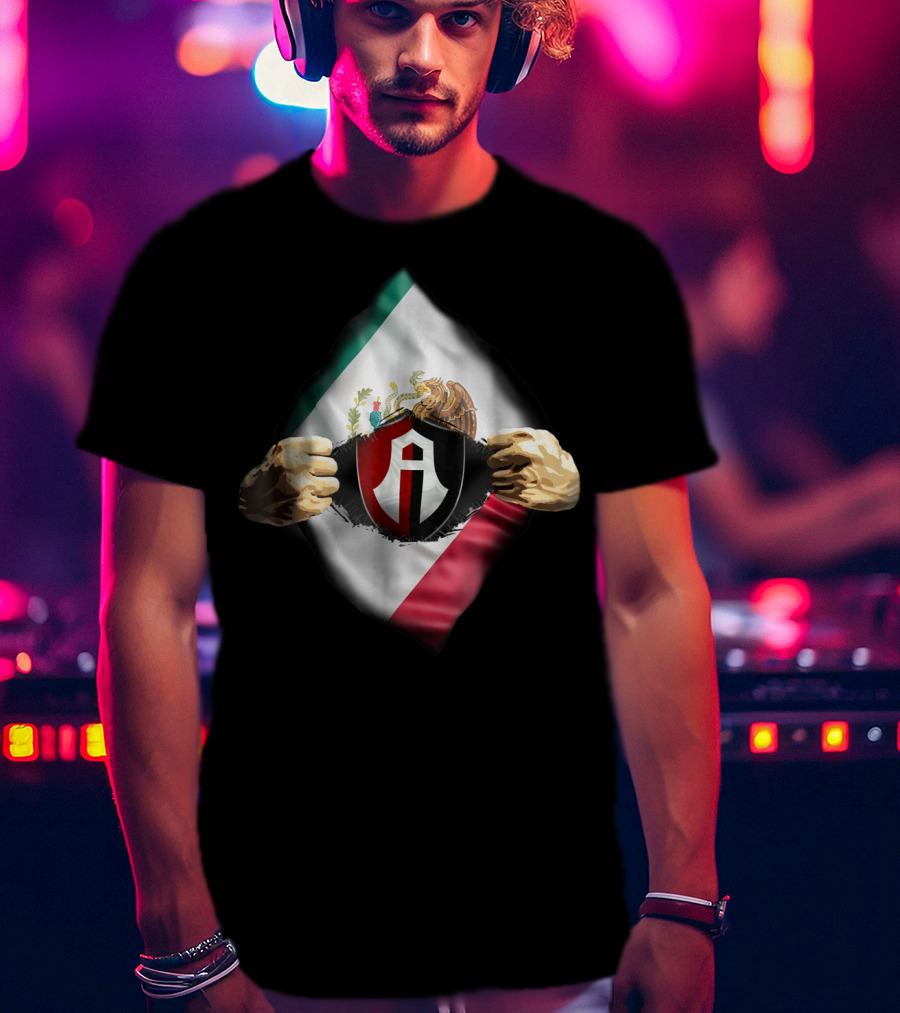 Atlas Heartbeat Love Funny Fan Atlas FC Mexican Flag Emblem T-Shirt