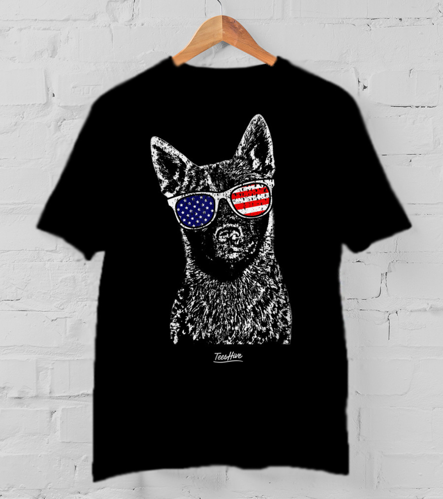 Australian Cattle Dog USA Flag Blue Heeler Sunglasses T-Shirt