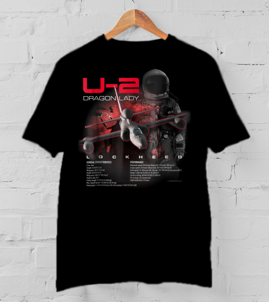 U-2 Dragon Lady Lockheed Spy Plane Pilot And Aircraft Performance Data T-Shirt