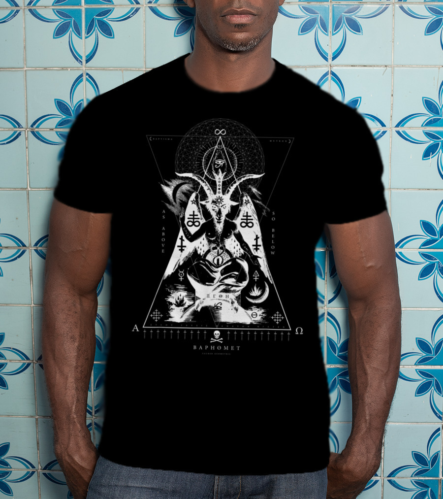 BAPHOMET As Above So Below Occult Sacred Geometry A Ω Erde Omega Infinity T-Shirt