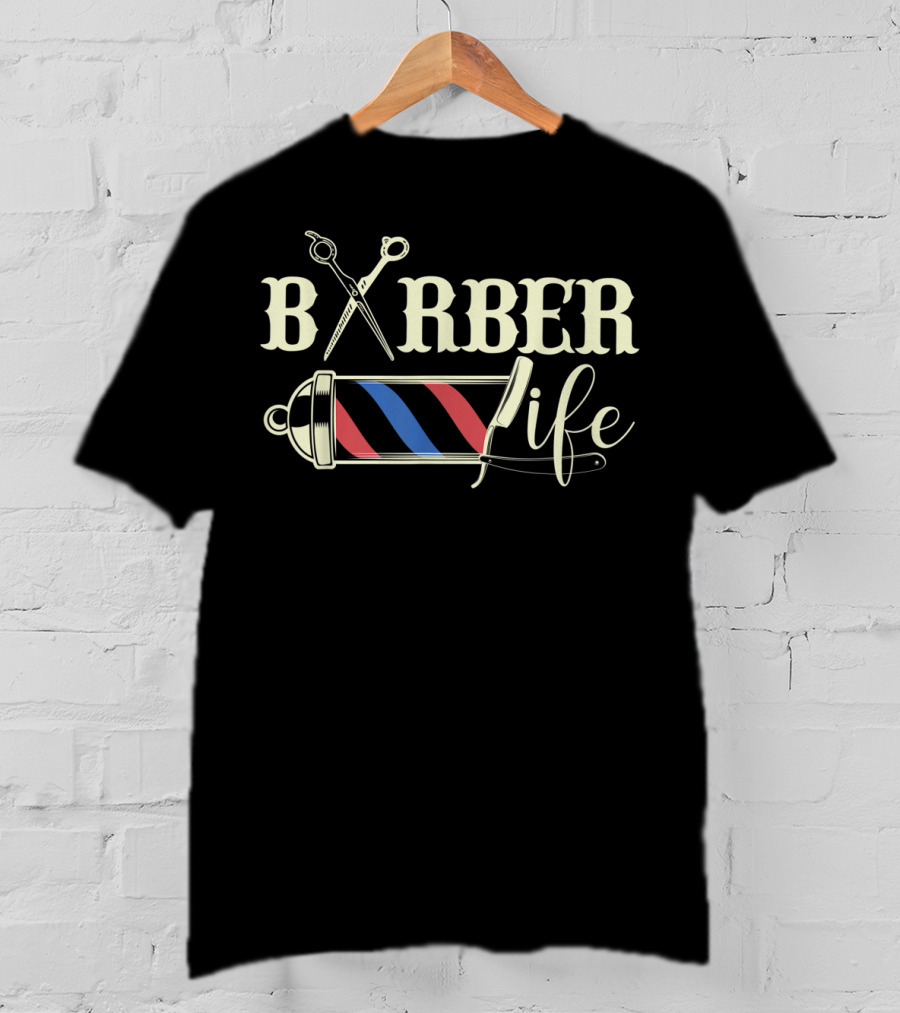Barber Life Pole Scissors Blade Vintage For Him T-Shirt
