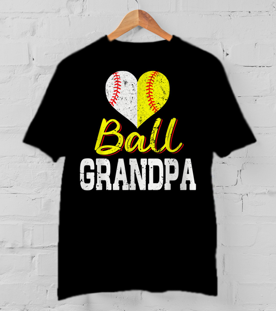 Ball Heart Baseball Softball Grandpa T-Shirt