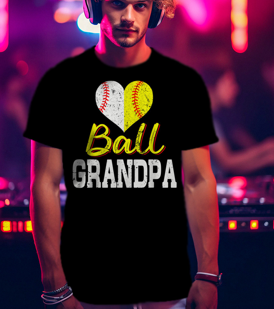 Ball Heart Baseball Softball Grandpa T-Shirt