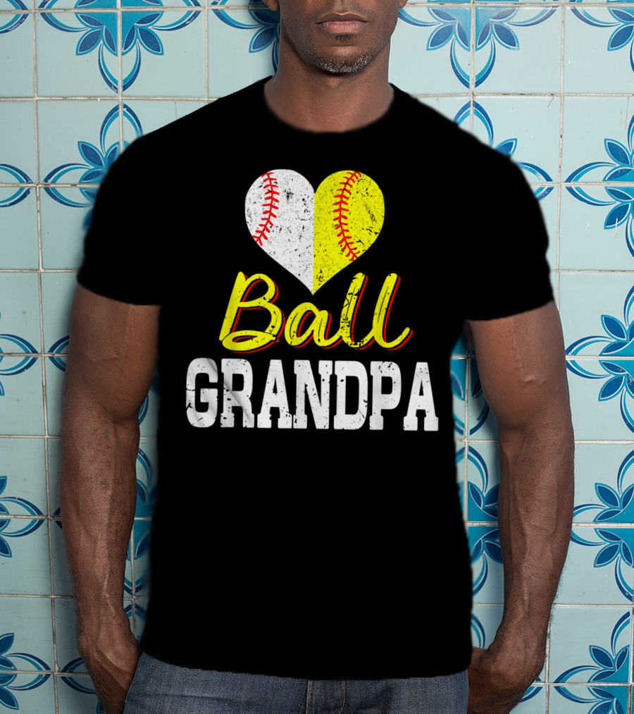 Ball Heart Baseball Softball Grandpa T-Shirt