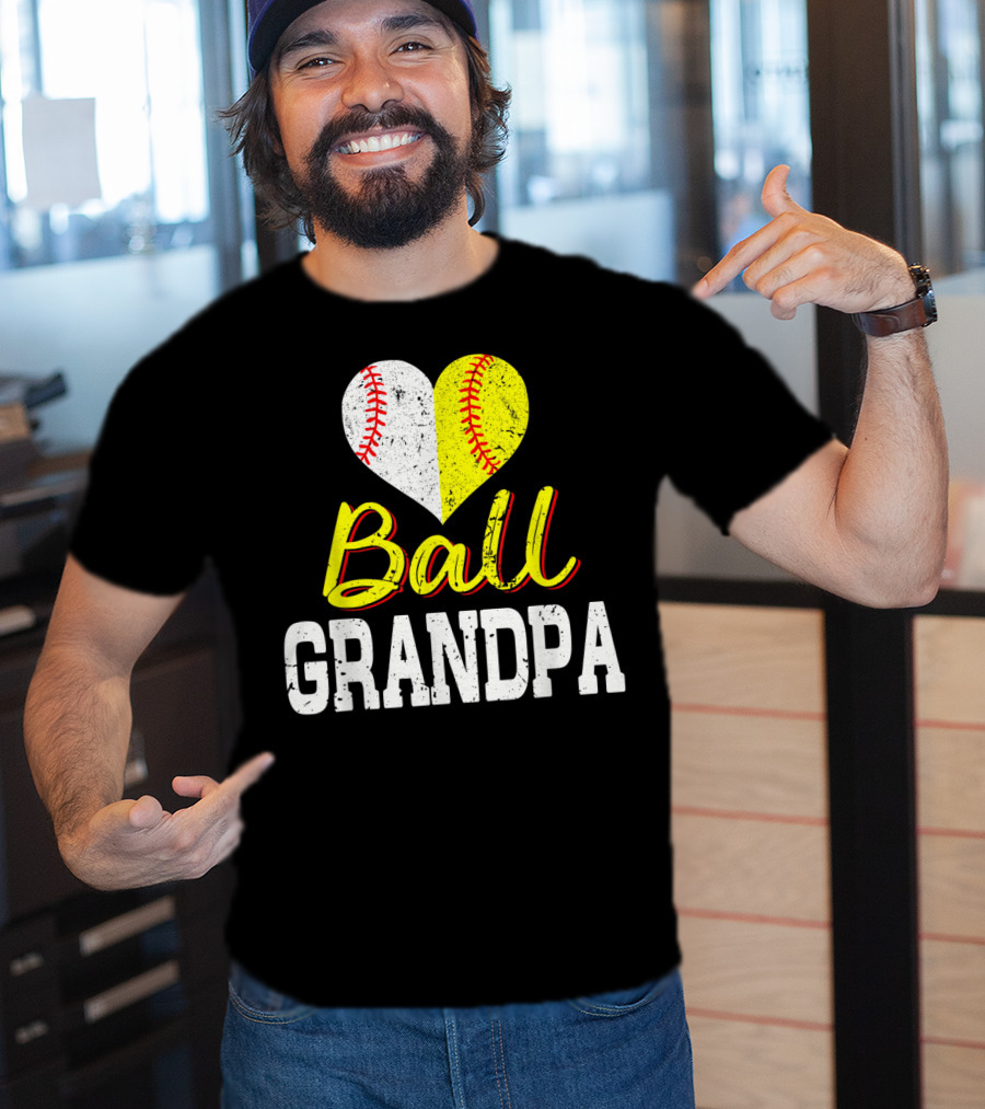 Ball Heart Baseball Softball Grandpa T-Shirt