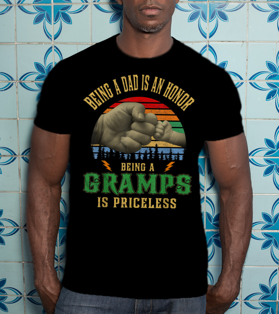 Being A Dad Is An Honor Being A Gramps Is Priceless Fist Bump Retro Circle T-Shirt
