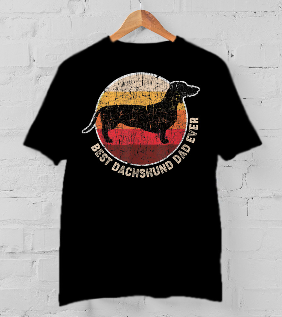 Best Dachshund Dad Ever Retro Silhouette Circle T-Shirt