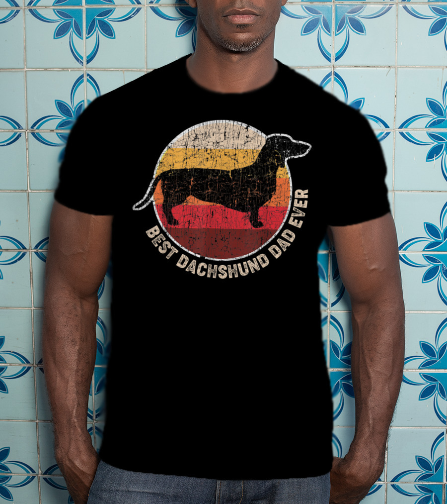 Best Dachshund Dad Ever Retro Silhouette Circle T-Shirt