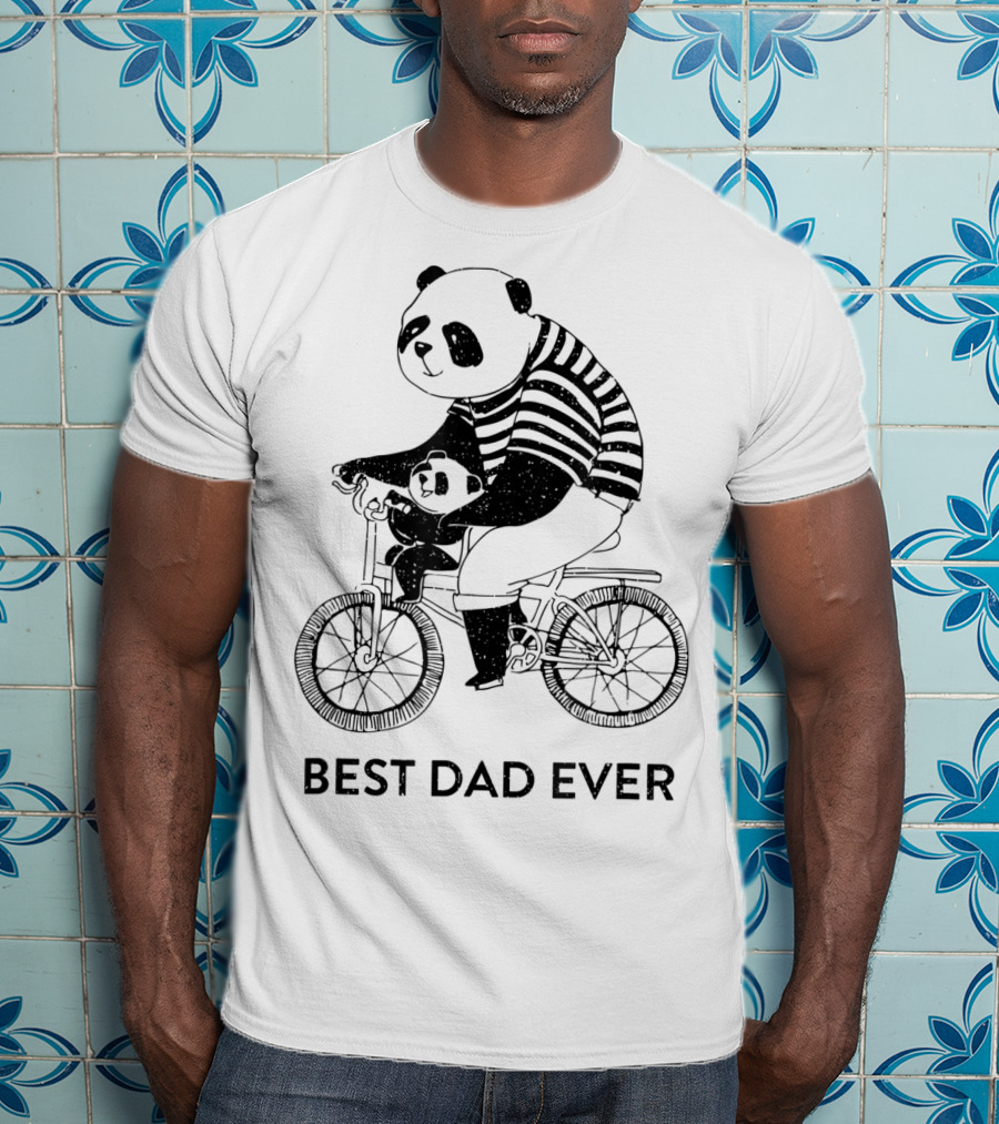 Best Dad Ever Panda Dad And Kid On Bicycle T-Shirt
