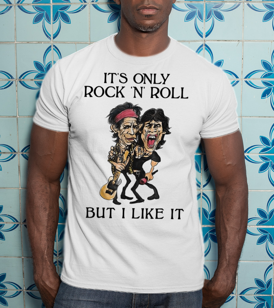 It's Only Rock 'n' Roll But I Like It Cartoon Figures With Guitar And Microphone T-Shirt