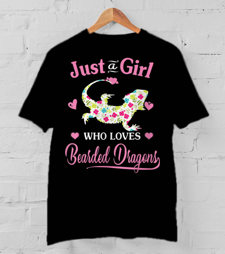 Just A Girl Who Loves Bearded Dragons Heart And Floral T-Shirt