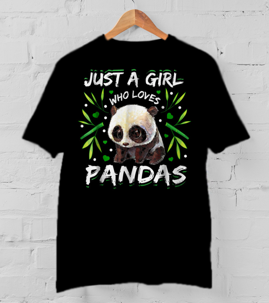 Just A Girl Who Loves Pandas With Hearts And Bamboo Leaves T-Shirt
