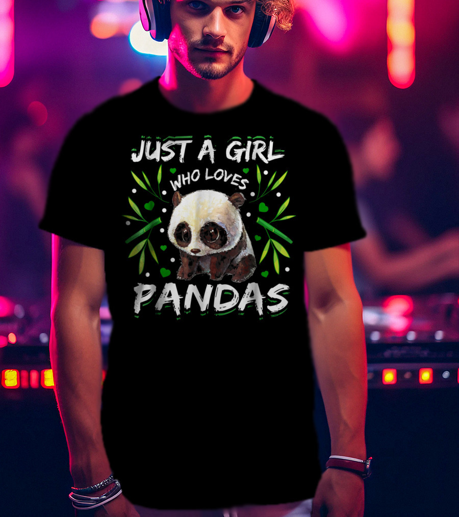 Just A Girl Who Loves Pandas With Hearts And Bamboo Leaves T-Shirt