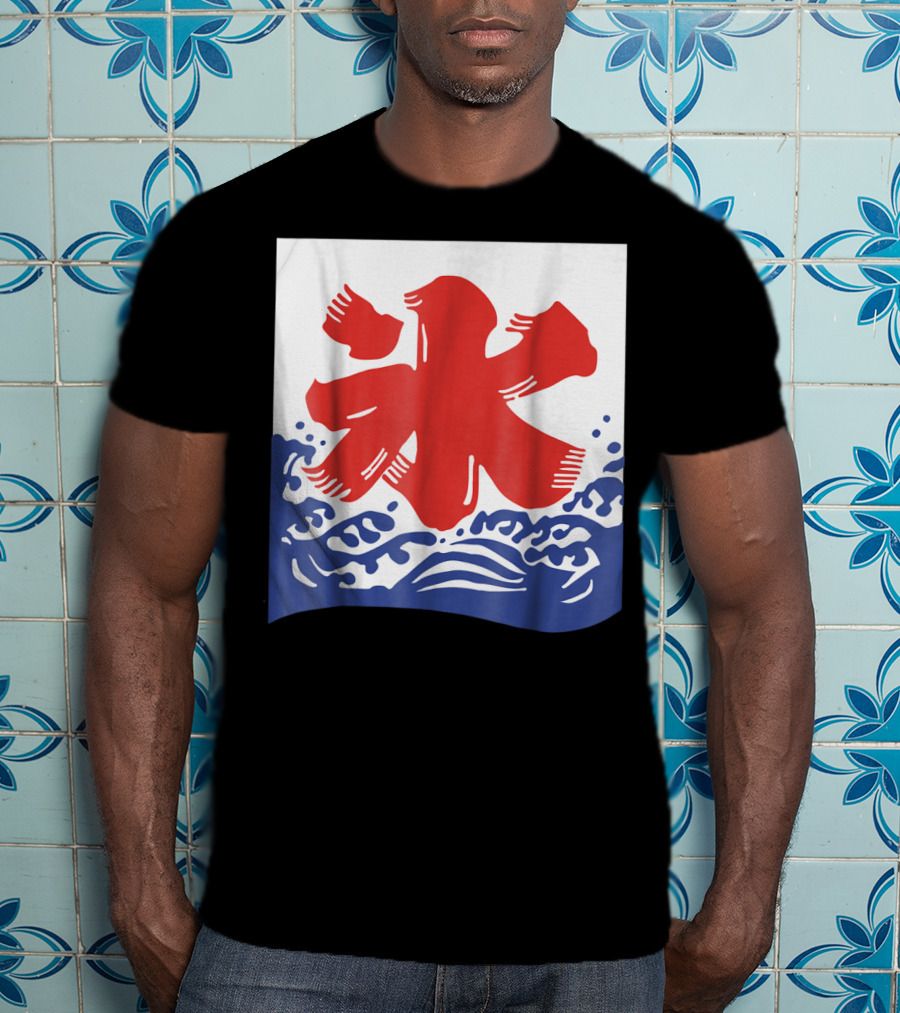 Kakigori Japanese Shaved Ice Kanji Flag With Water Waves T-Shirt