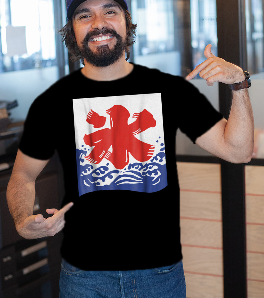 Kakigori Japanese Shaved Ice Kanji Flag With Water Waves T-Shirt