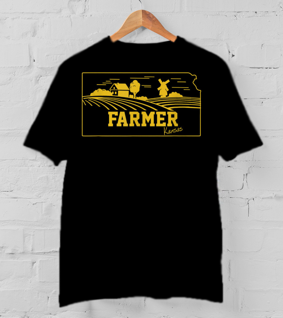 Kansas Farmer Farm Landscape Barn Windmill T-Shirt