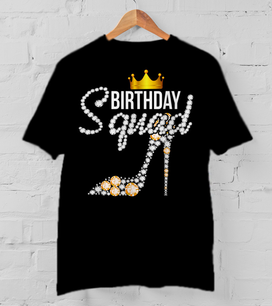 Birthday Squad Girly Golden Crown Pink Shoe T-Shirt