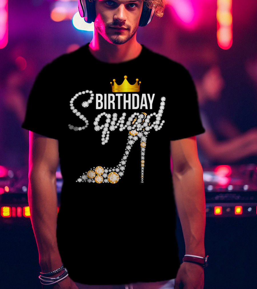 Birthday Squad Girly Golden Crown Pink Shoe T-Shirt